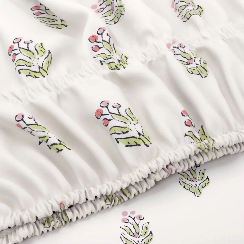Studio McGee Threshold QUEEN Teen Block Print Ruffle Sheet Set Pink/Cream NEW